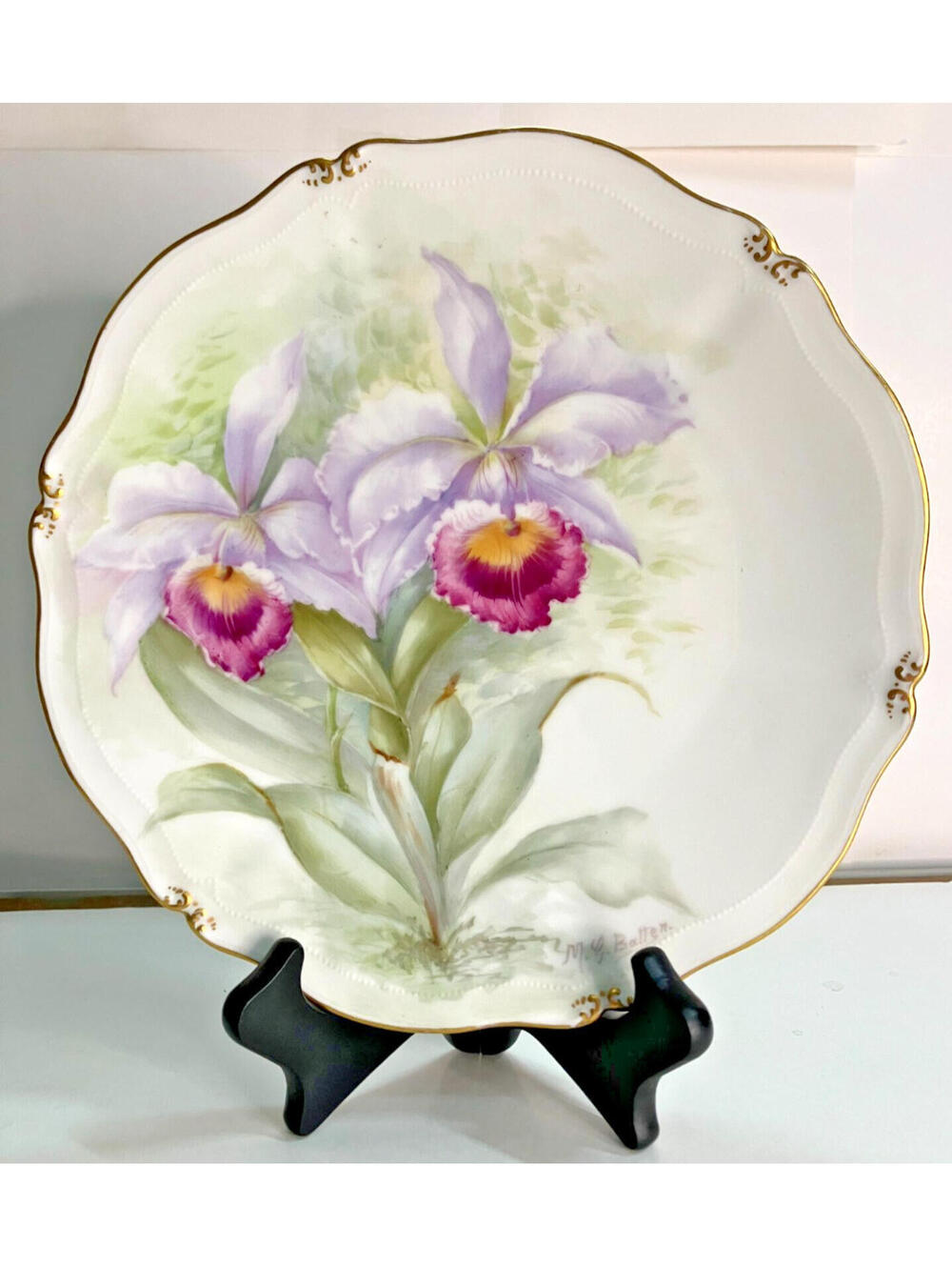 Vintage Original T&V Limoges Orchids by MG Batton Signed 9 3/8 Inch Plate